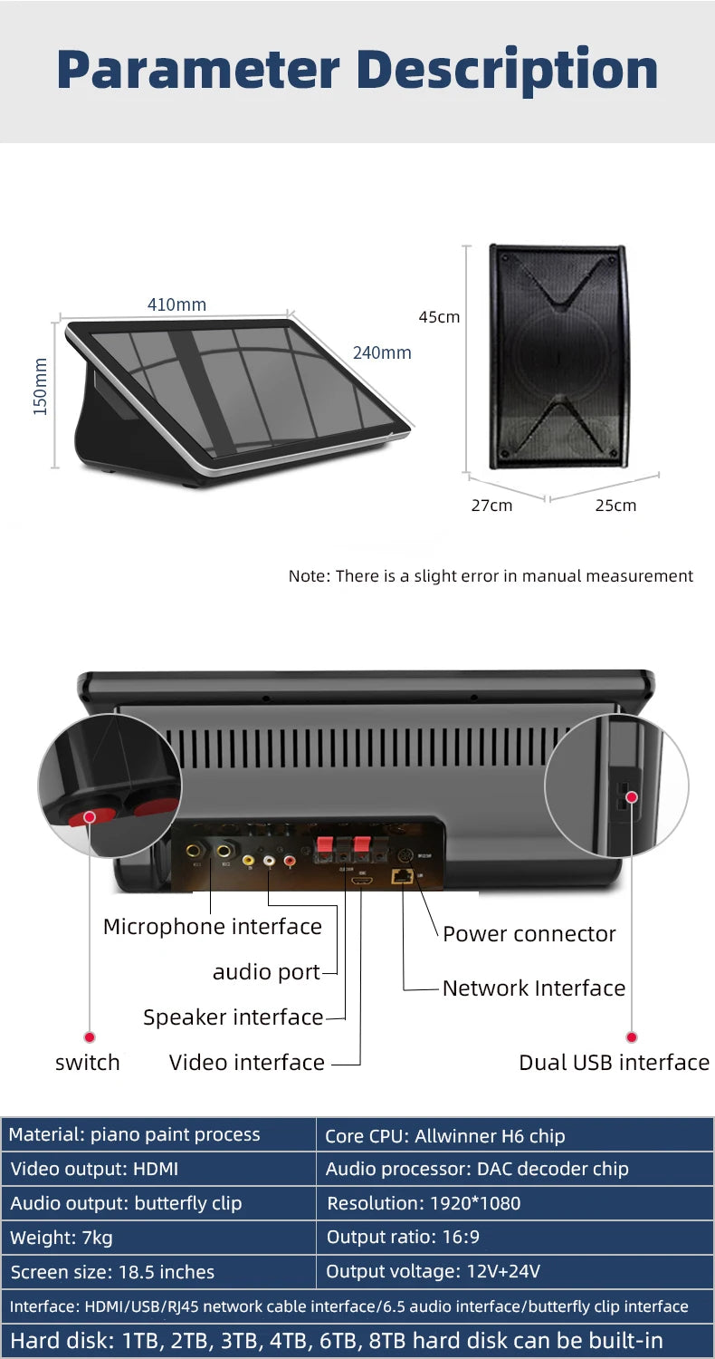 Family ktv audio set, karaoke player speaker with amplifier, mixer, microphone, 4TB HDD 80K Chinese and English song jukebox