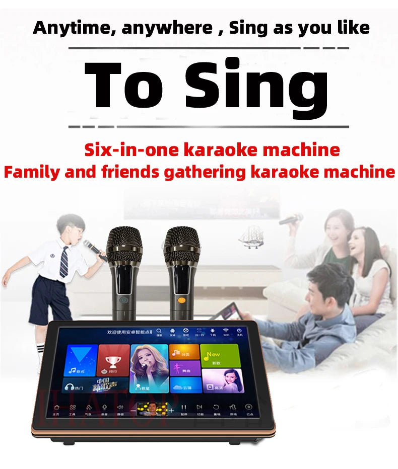 15.6-inch karaoke player with amplifier, Sound mixer, Mixing console，wireless microphone, jukebox portable touch screen