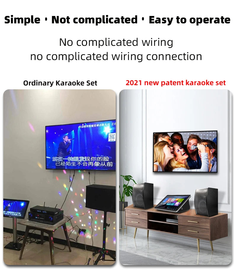 Family ktv audio set, karaoke player speaker with amplifier, mixer, microphone, 4TB HDD 80K Chinese and English song jukebox