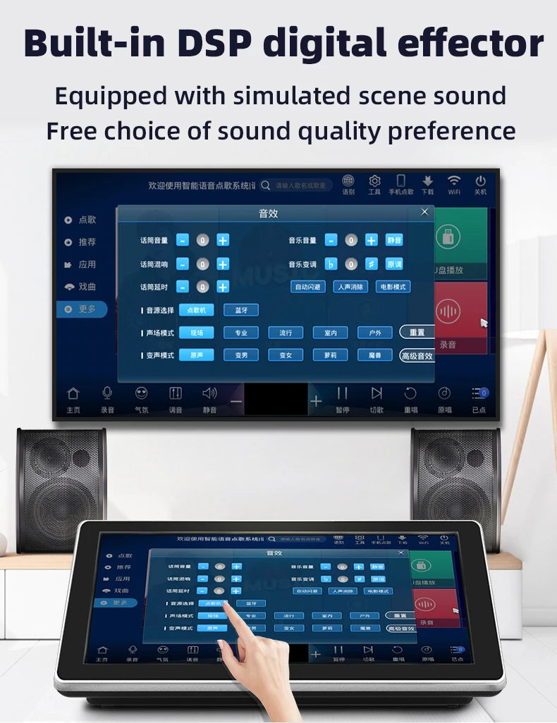 Family ktv audio set, karaoke player speaker with amplifier, mixer, microphone, 4TB HDD 80K Chinese and English song jukebox