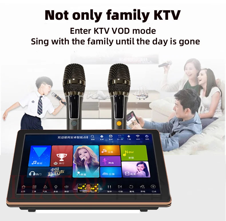 15.6-inch karaoke player with amplifier, Sound mixer, Mixing console，wireless microphone, jukebox portable touch screen