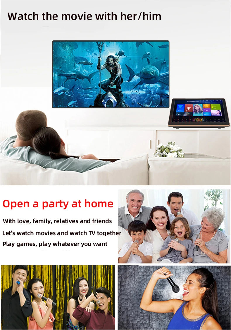 15.6“ KTV karaoke system machine, karaoke for home,Wireless karaoke microphone,jukebox portable touch screen